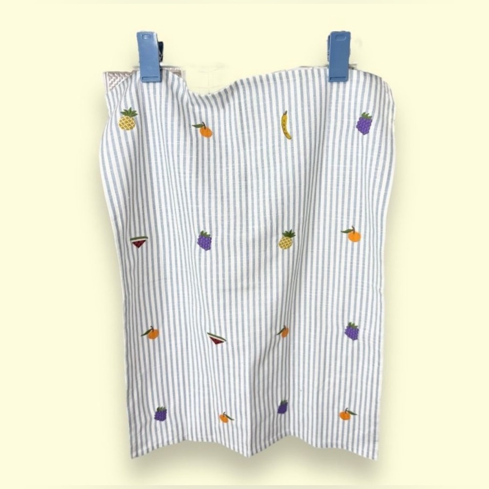 New in Package Anthropologie Striped Embroidered Fruit Single Dish Towel